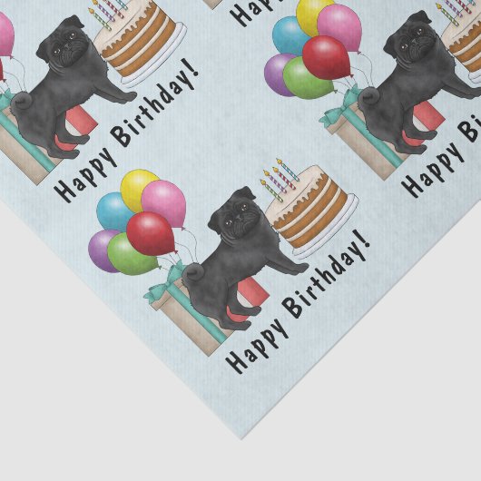 ブラックパグキュート漫画の犬カラフル誕生日 薄葉紙 (詳細)