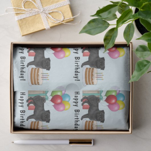 ブラックパグキュート漫画の犬カラフル誕生日 薄葉紙 (ギフト)