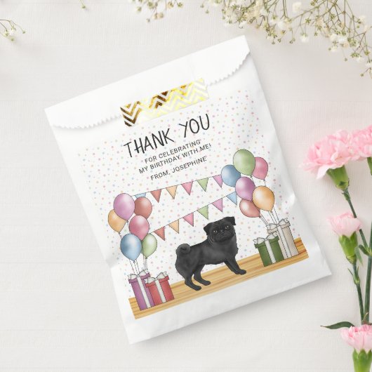 ブラックパグドッグカラフルパステル誕生日サンキュー フェイバーバッグ (封をした状態)