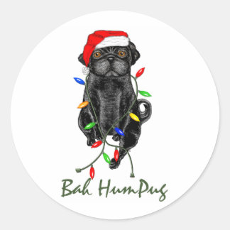 ブラックパグドッグバフンプグクリスマスおもしろい ラウンドシール
