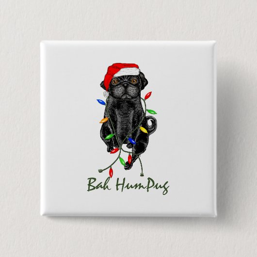 ブラックパグドッグバフンプグクリスマスおもしろい 缶バッジ (正面)