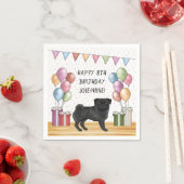 ブラックパグドッグパカラフルステルハッピーバースデー スタンダードカクテルナプキン (インサイチュ)