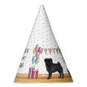 ブラックパグドッグパカラフルステルハッピーバースデー パーティーハット (右)