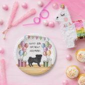 ブラックパグドッグパカラフルステルハッピーバースデー ペーパープレート (パーティー)