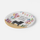 ブラックパグドッグパカラフルステルハッピーバースデー ペーパープレート (アングル)