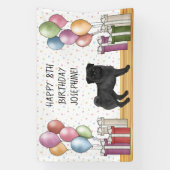 ブラックパグドッグパカラフルステルハッピーバースデー 横断幕 (縦)