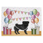 ブラックパグドッグパステルカラフル誕生日バルーン ラージペーパーバッグ (裏面)