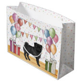 ブラックパグドッグパステルカラフル誕生日バルーン ラージペーパーバッグ (裏面アングル)