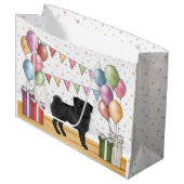 ブラックパグドッグパステルカラフル誕生日バルーン ラージペーパーバッグ (正面アングル)