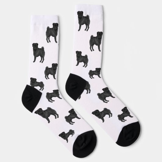 ブラックパグドッグモップデザインかわいい漫画ドッグパターン ソックス (右)
