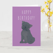 ブラックパグドッグ誕生日カード カード (黄色い花)
