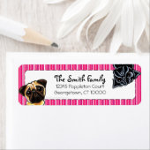 ブラックパグフェイヌパグダウンピンクストライプ色 ラベル (インサイチュ)