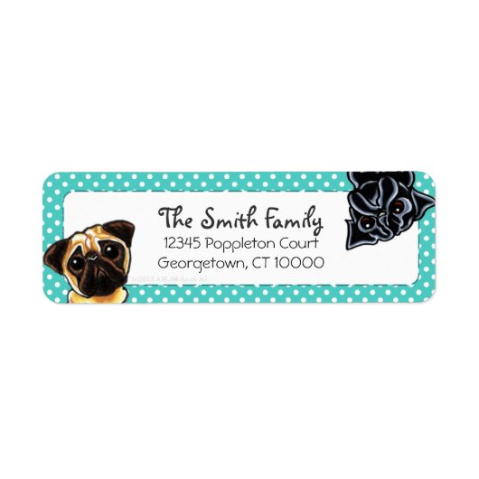 ブラックパグフェイヌプグアップダウンティール(緑がかった色)ドット ラベル (正面)