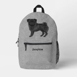 ブラックパグモップス犬の犬種デザイン（カスタムテキスト対応） プリントバックパック