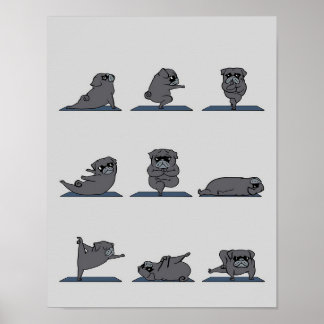 ブラックパグヨガ | Pug おもしろい恋人 ポスター