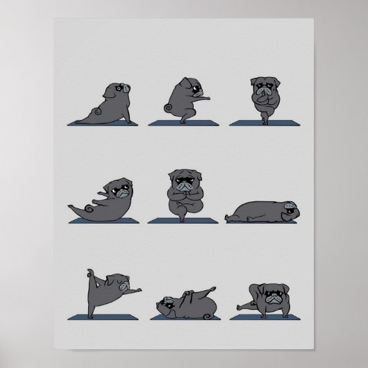 ブラックパグヨガ | Pug おもしろい恋人 ポスター (正面)