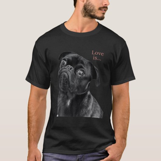 ブラックパグ女性男性パグママパパライフTe Love Dog Tシャツ (正面)