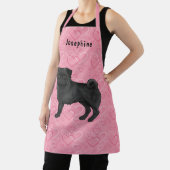 ブラックパグ犬かわいいモップと名前のピンクのハート エプロン (インサイチュ)