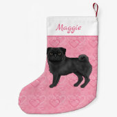 ブラックパグ犬かわいいモップと名前のピンクのハート スモールクリスマスストッキング (裏面)