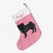 ブラックパグ犬かわいいモップと名前のピンクのハート スモールクリスマスストッキング (裏面 (吊り時))