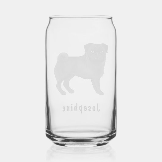 ブラックパグ犬かわいい漫画のモップと名前をカスタムする ガラス缶 (裏面)