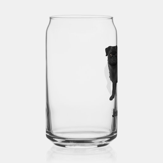 ブラックパグ犬かわいい漫画のモップと名前をカスタムする ガラス缶 (右)