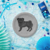 ブラックパグ犬が可愛い漫画のイラストレーショングレーを生み出す ペーパープレート (パーティー)