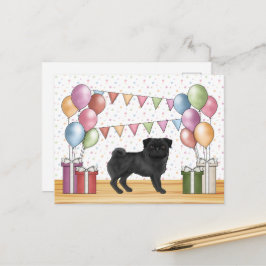 ブラックパグ犬のカラフルなパステル誕生日風船 ポストカード