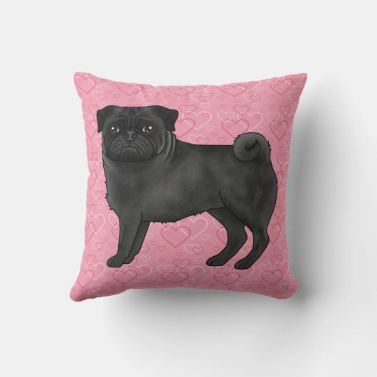 ブラックパグ犬の漫画モップピンクの愛のハートパターン クッション (裏面)