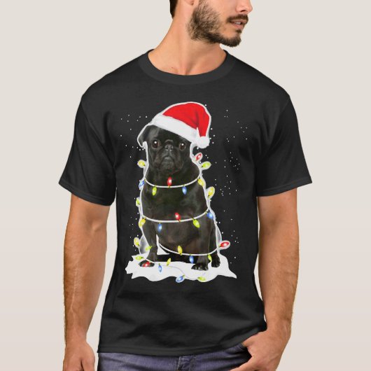 ブラックパグ クリスマス ライト 134 Tシャツ (正面)