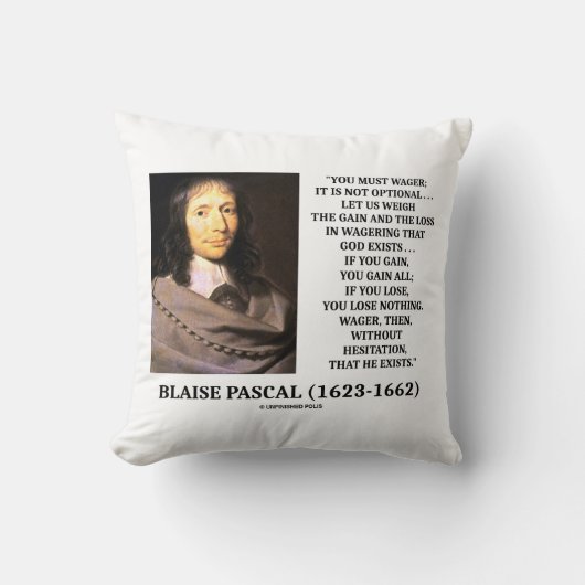 ブラックパスカルゲイン損失を賭ける神の存在引用文 クッション (正面)