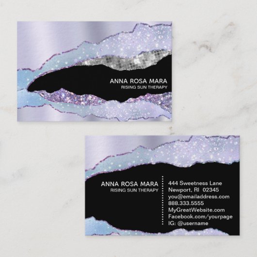 *~*ブラックパステルアゲートジードシルバーグリッターグラム 名刺 (正面/裏面)