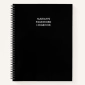 ブラックパスワパーソナライズされたードのログブック ノートブック (正面)