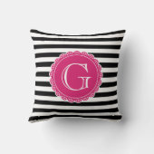 ブラックパタストライプのーン熱ピンクモノグラム クッション (裏面)