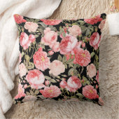 ブラックパタビクトリアンーン上のピンクバラ クッション (ブランケット)