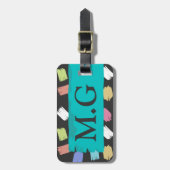 ブラックパターカラフルンモノグラム上のブラシストローク ラゲッジタグ (正面縦)