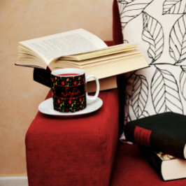 ブラックパターン野草の赤いポピーのコーヒーマグ コーヒーマグカップ