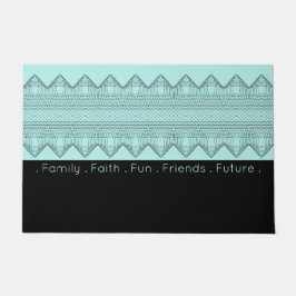 ブラックパターン（の模様が）あるブライトターコイズ ドアマット