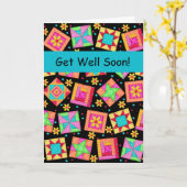 ブラックパッチワークキルトブロックアートが早く良くなる カード (黄色い花)