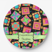 ブラックパッチワークキルトブロック名おめでとうございます ペーパープレート (正面)
