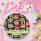 ブラックパッチワークキルトブロック名ハッピーバースデー ペーパープレート (パーティー)