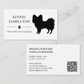 ブラックパピヨンシルエットドッグケンネルまたはブリーダー 名刺 (正面/裏面)