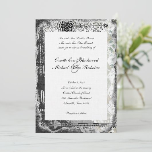 ブラックパリエッフェルタワーミュージック結婚式招待状 招待状 (スタンド正面)