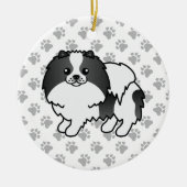 ブラックパルティカラーポメラニア犬かわいい犬と前足 セラミックオーナメント (正面)