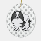 ブラックパルティカラーポメラニア犬かわいい犬と前足 セラミックオーナメント (左)