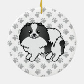 ブラックパルティカラーポメラニア犬かわいい犬と前足 セラミックオーナメント (裏面)
