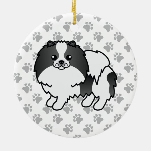 ブラックパルティカラーポメラニア犬かわいい犬と前足 セラミックオーナメント (裏面)