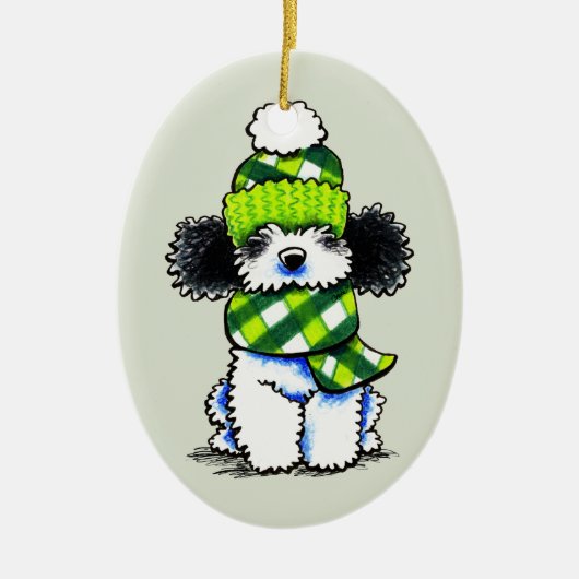 ブラックパルティ玩具プードルプレイドスカーフ セラミックオーナメント (正面)