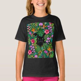 ブラックパンサー ジャングルの花とトロピカル・フォリア Tシャツ