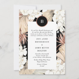 ブラックパンパスアンドバラゴールドフォイル結婚ズ 招待状